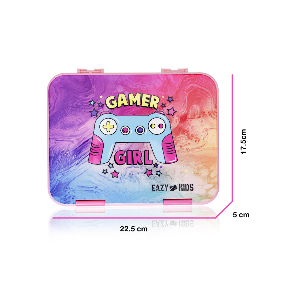 EAZY KIDS 5 & 4 Convertible Bento Lunch Box wt Sandwich Cutter Set - Gamer Girl