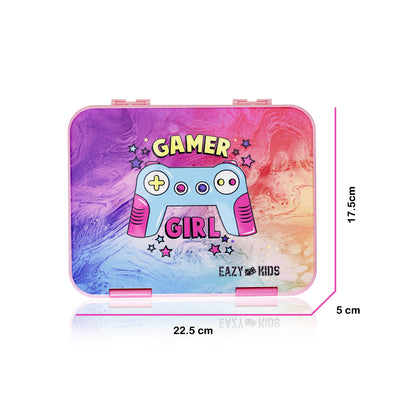 EAZY KIDS 5 & 4 Convertible Bento Lunch Box wt Sandwich Cutter Set - Gamer Girl