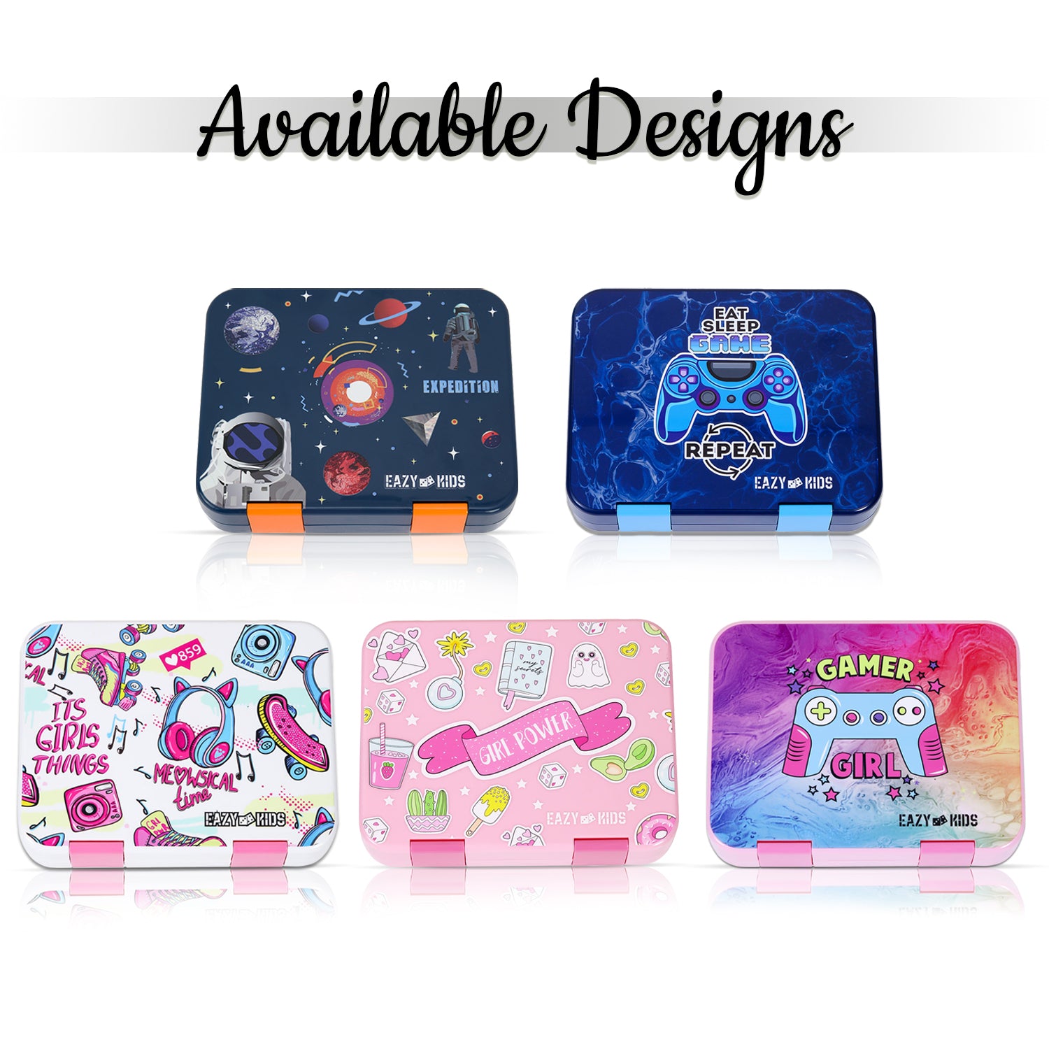 EAZY KIDS 5 & 4 Convertible Bento Lunch Box wt Sandwich Cutter Set - Gamer Girl