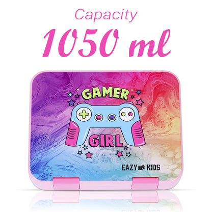 EAZY KIDS 5 & 4 Convertible Bento Lunch Box wt Sandwich Cutter Set - Gamer Girl