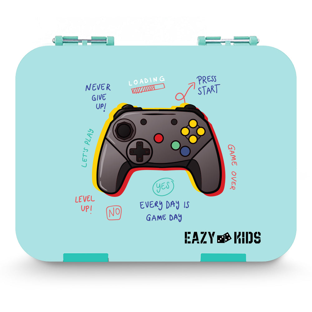 EAZY KIDS 6 Compartment Bento Lunch Box w/Sandwich Cutter Set - PlayStation Green