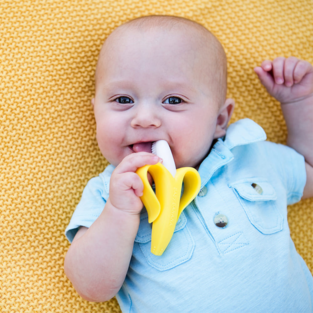EAZY KIDS - Baby Banana Toothbrush and Teether - Yellow