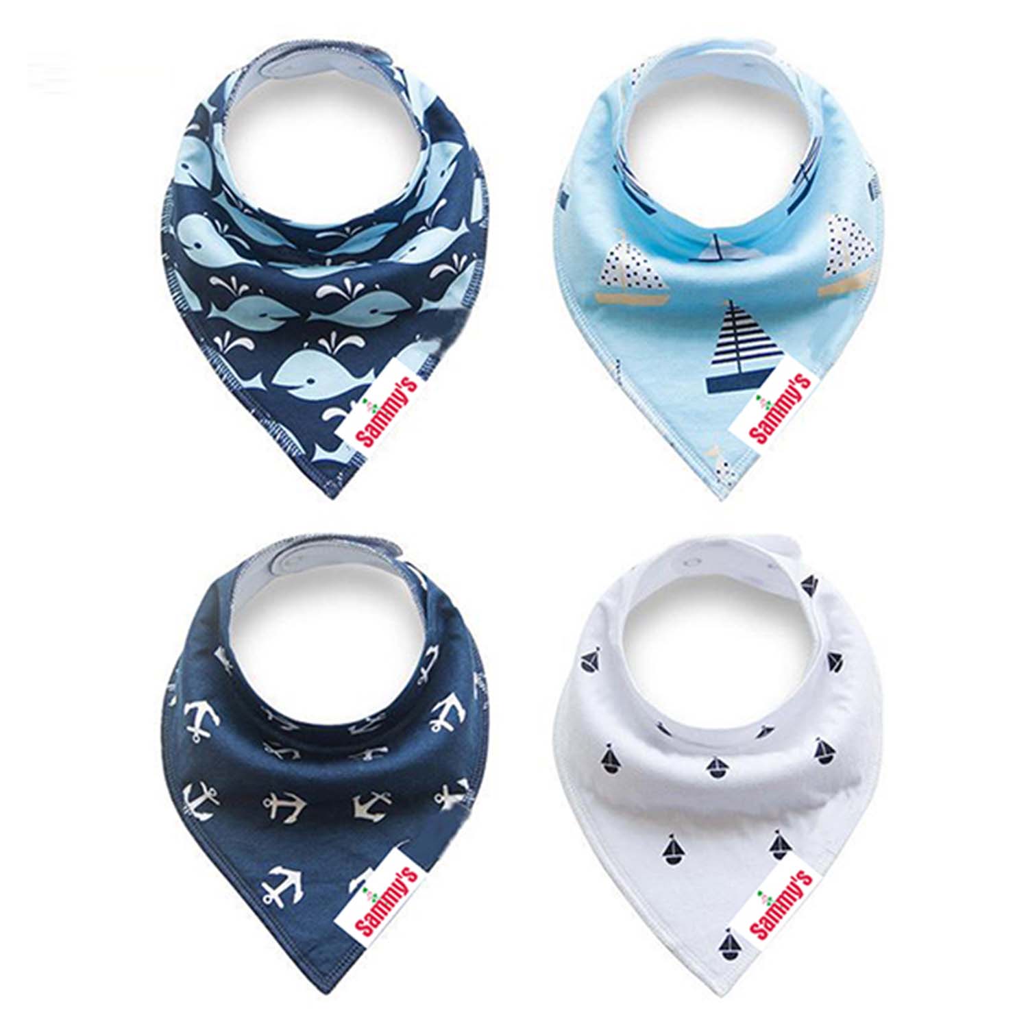 EAZY KIDS Bandana Bibs Set of 4 - Organic Cotton - Anchor Ships