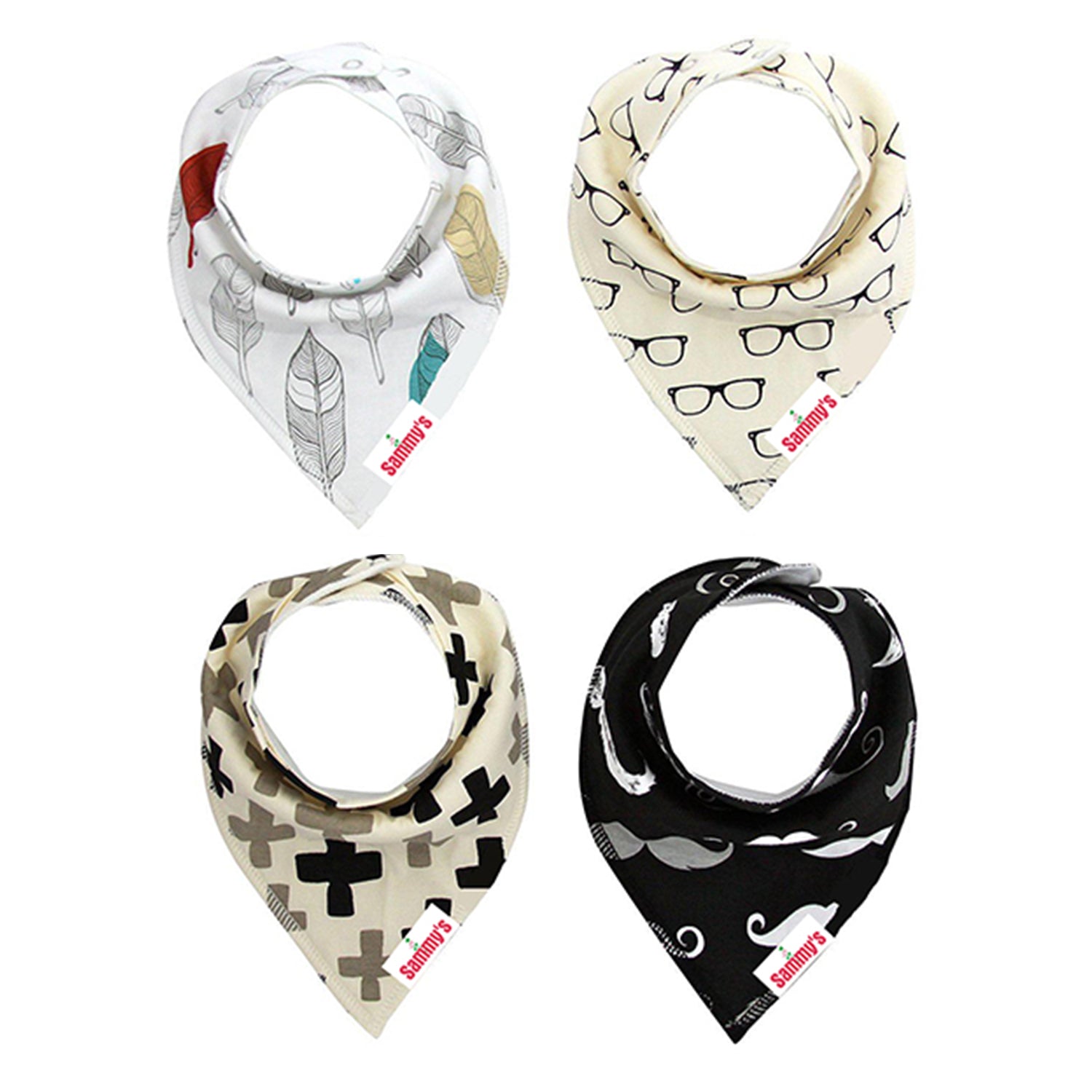 EAZY KIDS Bandana Bibs Set of 4 - Organic Cotton - Glasses Mustaches