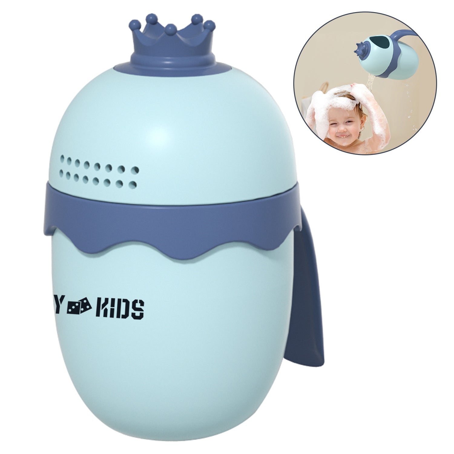 EAZY KIDS Royal Baby Head Shampoo Wash Rinse Shower Mug - Blue, 500ml
