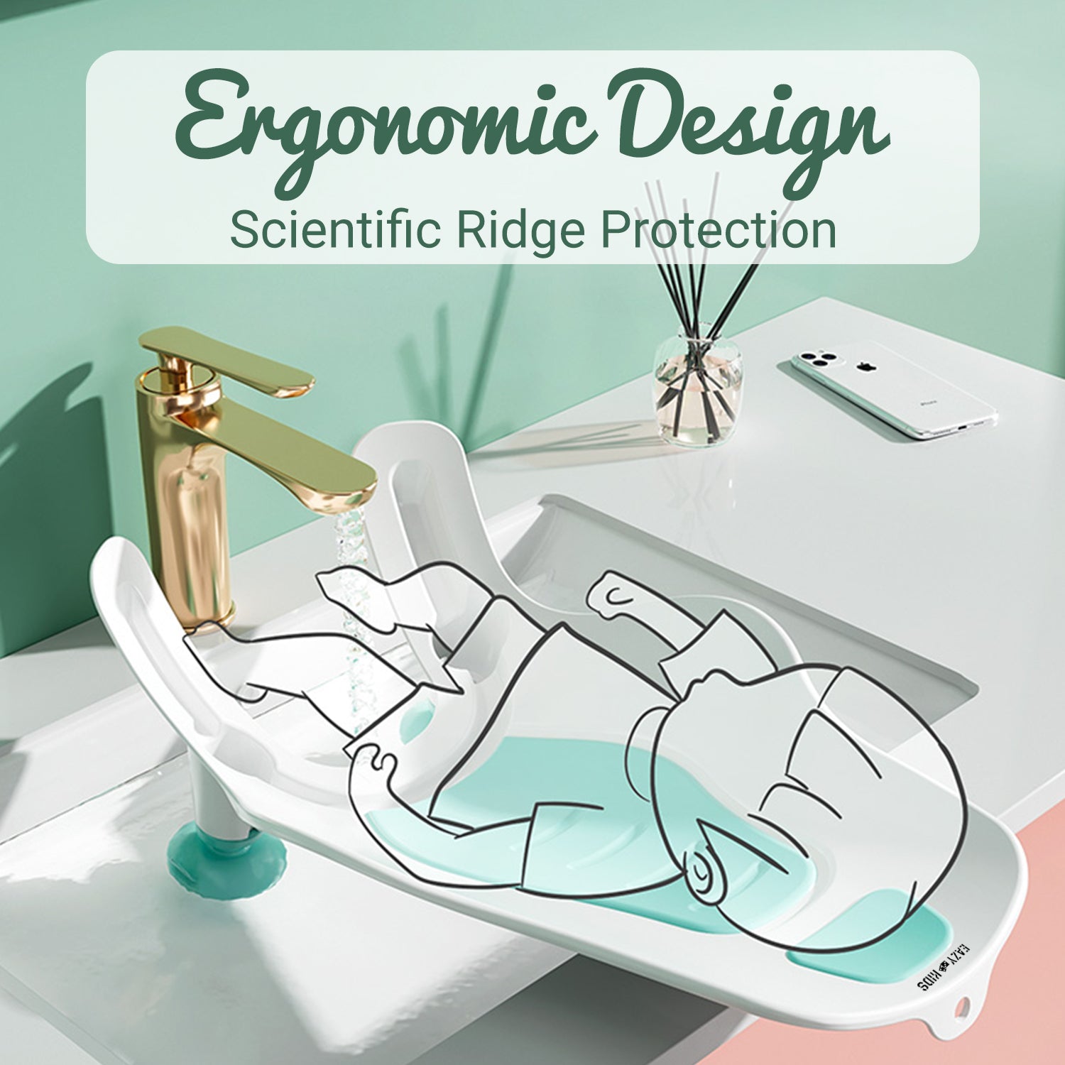 EAZY KIDS 2 - IN - 1 Sink Bath Support tub and Butt cleaning station - Green