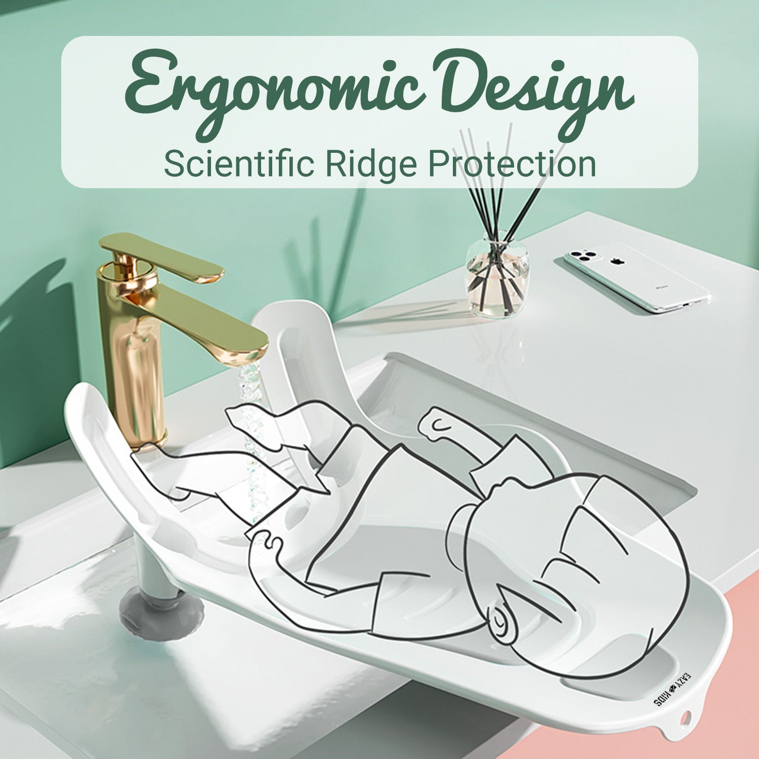 EAZY KIDS 2 - IN - 1 Sink Bath Support tub and Butt cleaning station - Grey