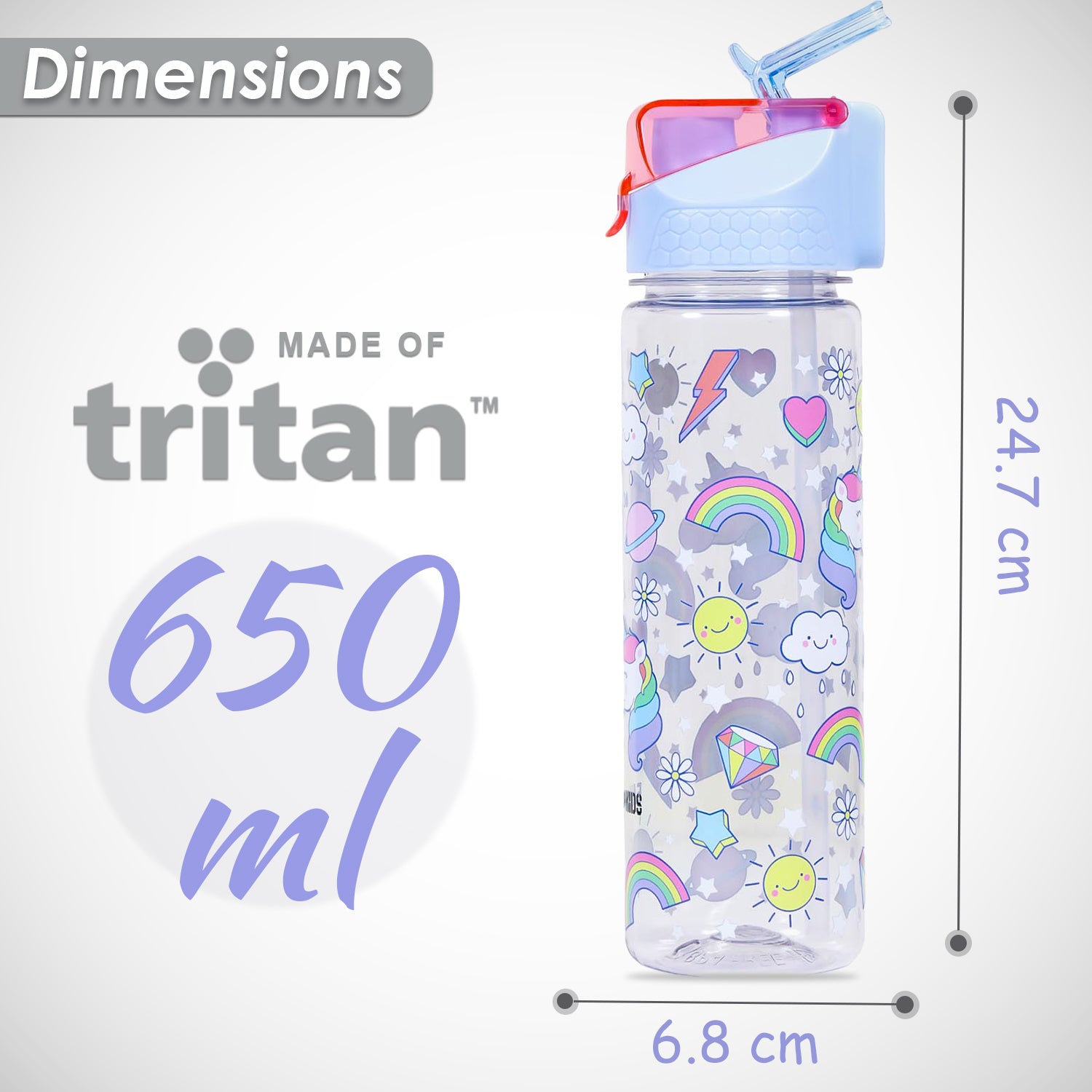 EAZY KIDS Unicorn 2 - In - 1 Tritan Water Bottle - Blue (650ml)