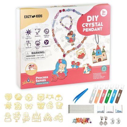 EAZY KIDS DIY Kids Art & Craft Crystal Pendant Making & Coloring Set XL - Princess