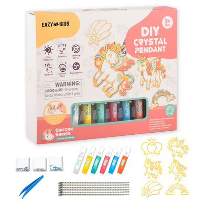 EAZY KIDS DIY Kids Art & Craft Crystal Pendant Making & Coloring Set - Unicorn