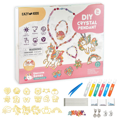 EAZY KIDS DIY Kids Art & Craft Crystal Pendant Making & Coloring Set XL - Unicorn