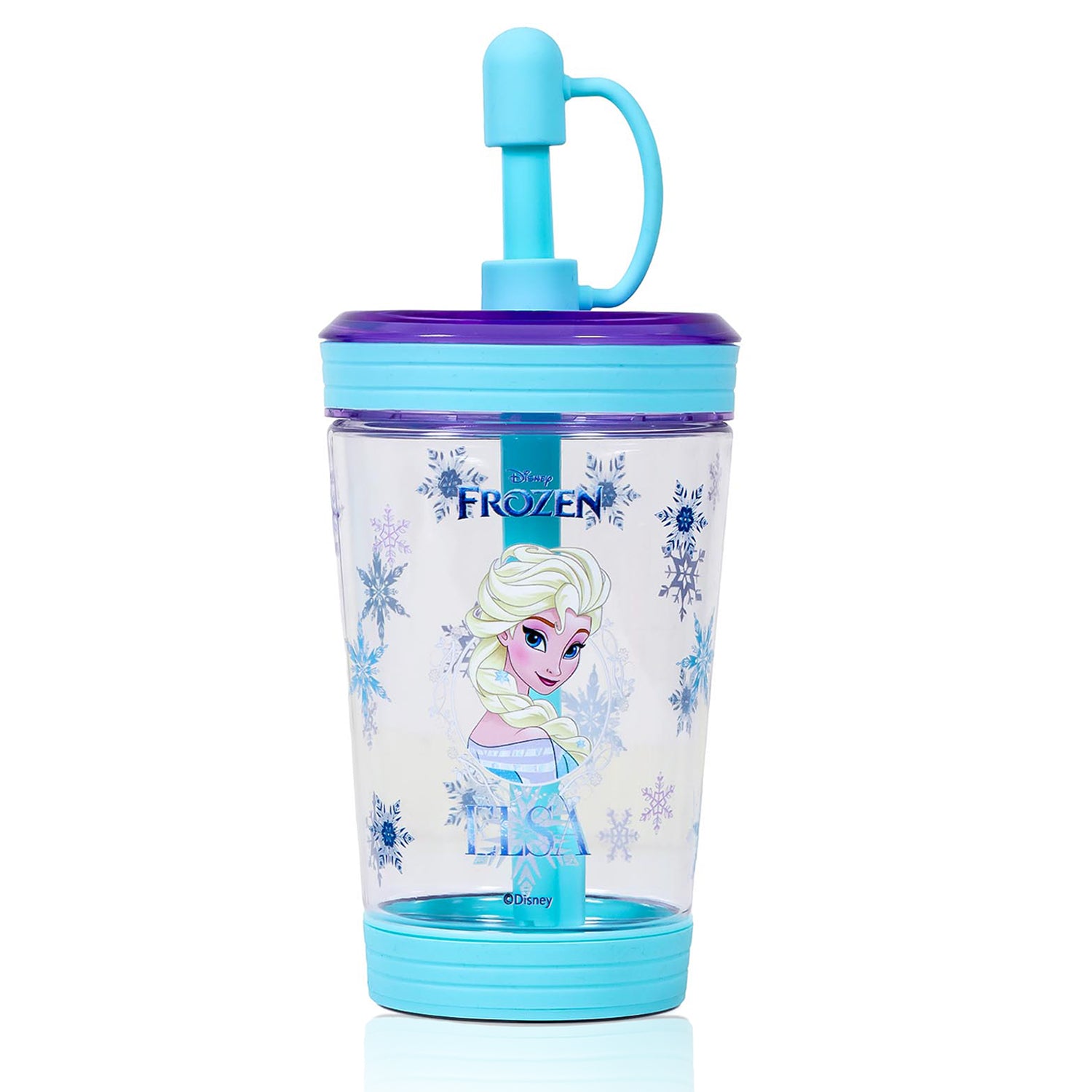 Disney Frozen Princess Elsa Tritan Sipper Tumbler Water Bottle W/Straw and Leash Lid - Blue(480ml)