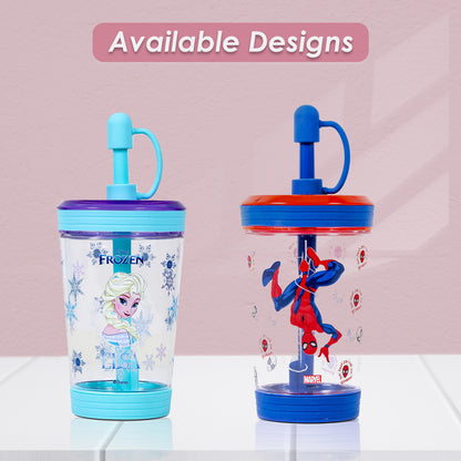 Disney Frozen Princess Elsa Tritan Sipper Tumbler Water Bottle W/Straw and Leash Lid - Blue(480ml)