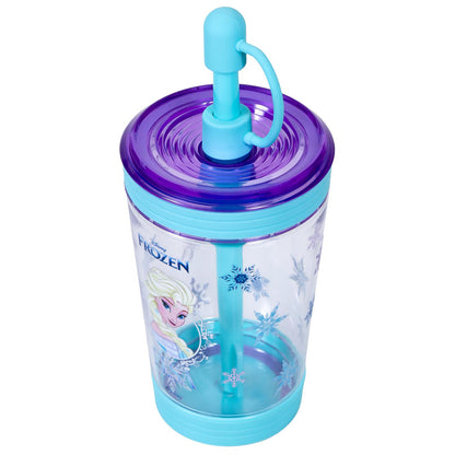 Disney Frozen Princess Elsa Tritan Sipper Tumbler Water Bottle W/Straw and Leash Lid - Blue(480ml)