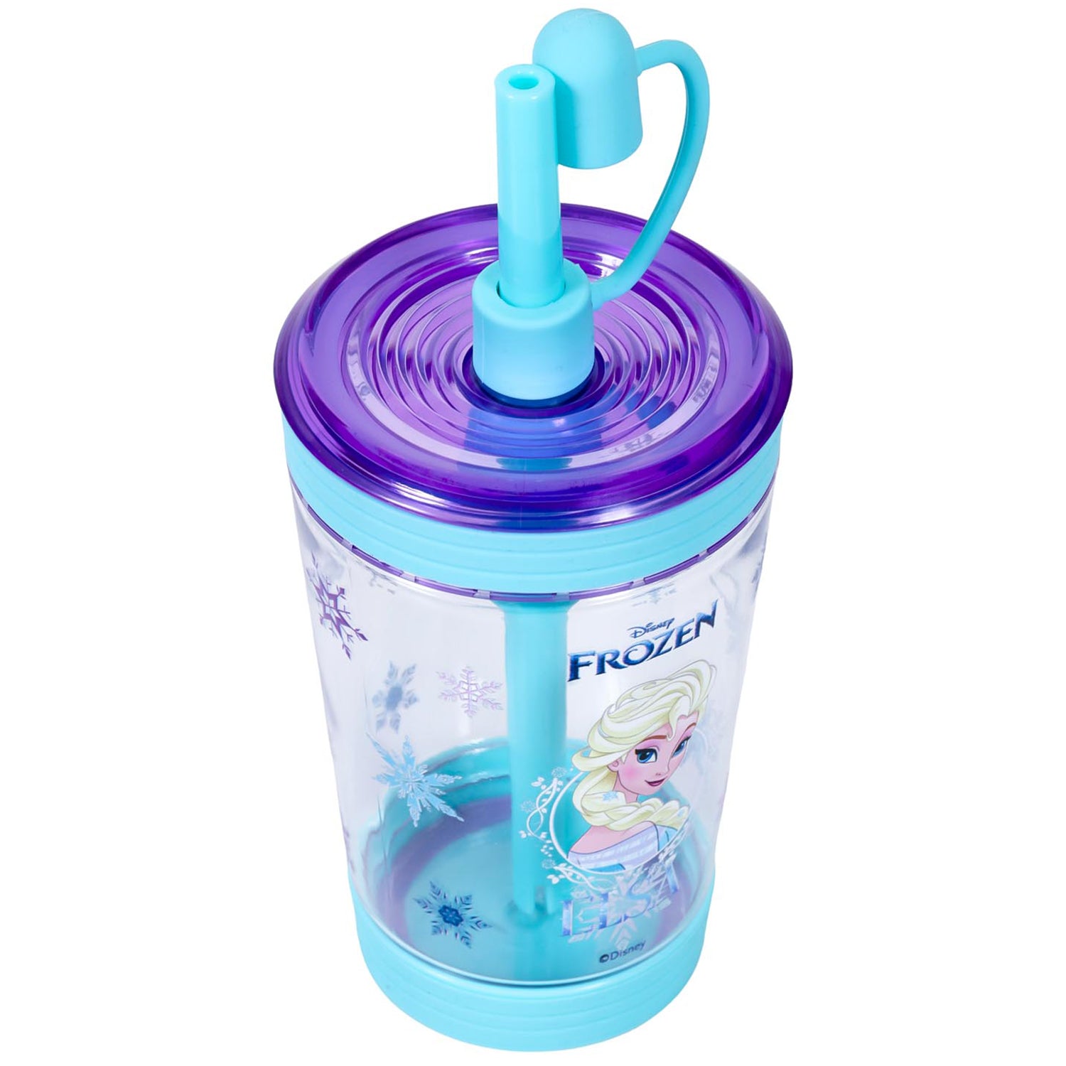 Disney Frozen Princess Elsa Tritan Sipper Tumbler Water Bottle W/Straw and Leash Lid - Blue(480ml)