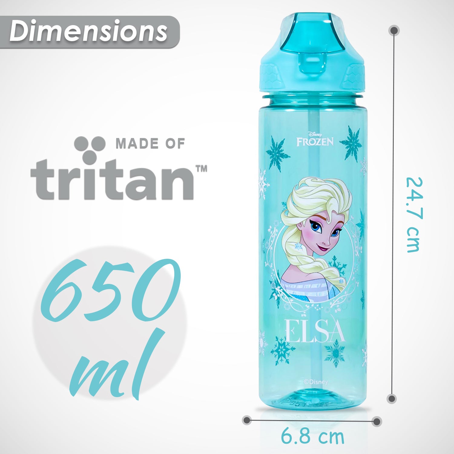 Disney Frozen Princess Elsa 2 - In - 1 Tritan Water Bottle - Baby Green (650ml)