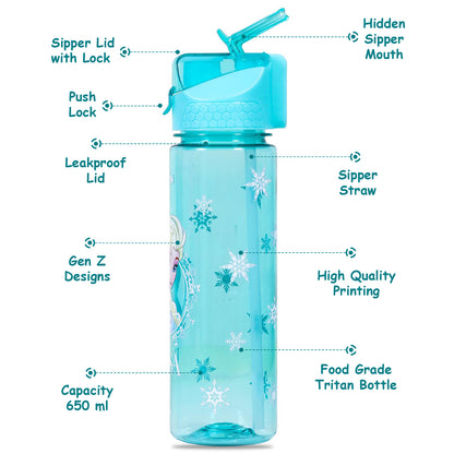 Disney Frozen Princess Elsa 2 - In - 1 Tritan Water Bottle - Baby Green (650ml)