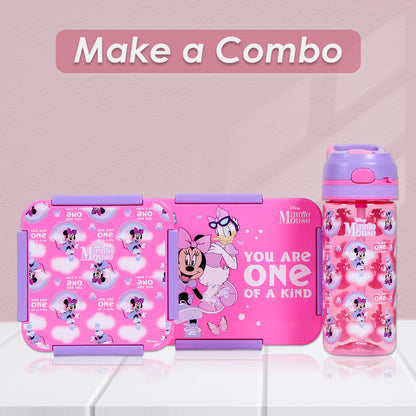 Disney Minnie Mouse Tritan Water Bottle w/Lockable Push button and Carry Handle - Purple Pink (420ml)