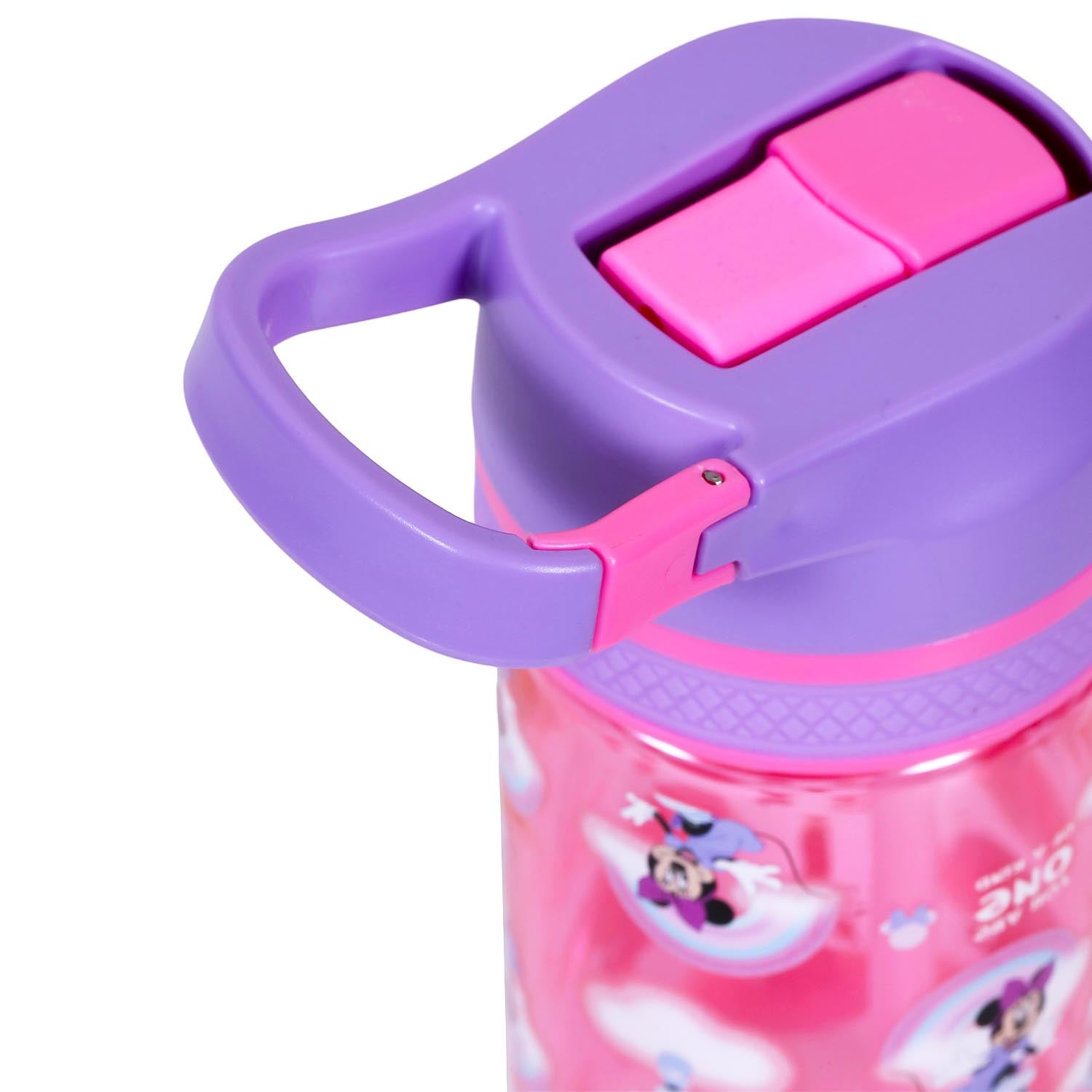 Disney Minnie Mouse Tritan Water Bottle w/Lockable Push button and Carry Handle - Purple Pink (420ml)