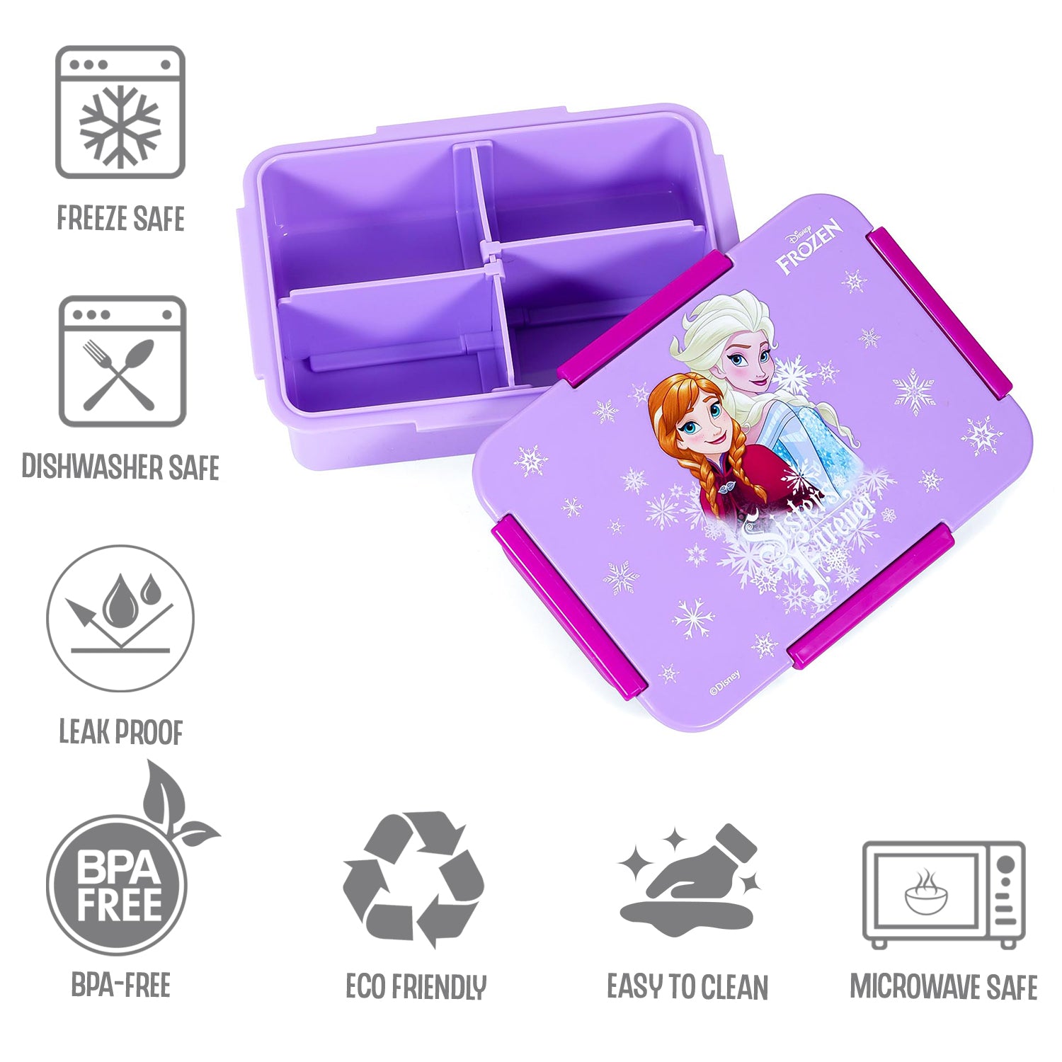 Disney Frozen Princess 1/2/3/4 Compartment Convertible Bento Lunch Box - Purple