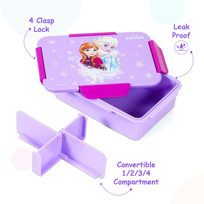 Disney Frozen Princess 1/2/3/4 Compartment Convertible Bento Lunch Box - Purple