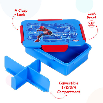 Marvel Spider - Man 1/2/3/4 Compartment Convertible Bento Lunch Box - Blue