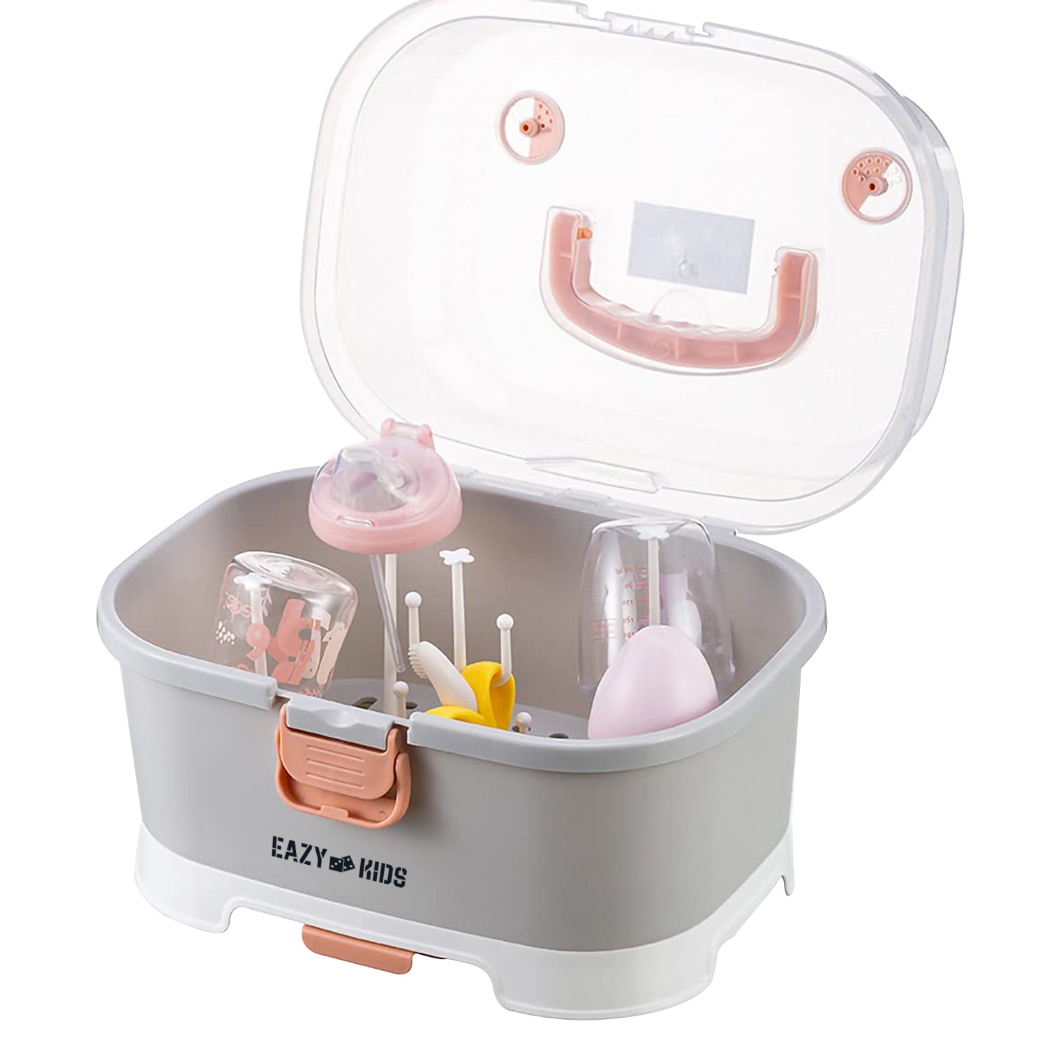 صندوق تخزين لتجفيف زجاجات الأطفال من إيزي كيدز، 9 أوتاد - رمادي