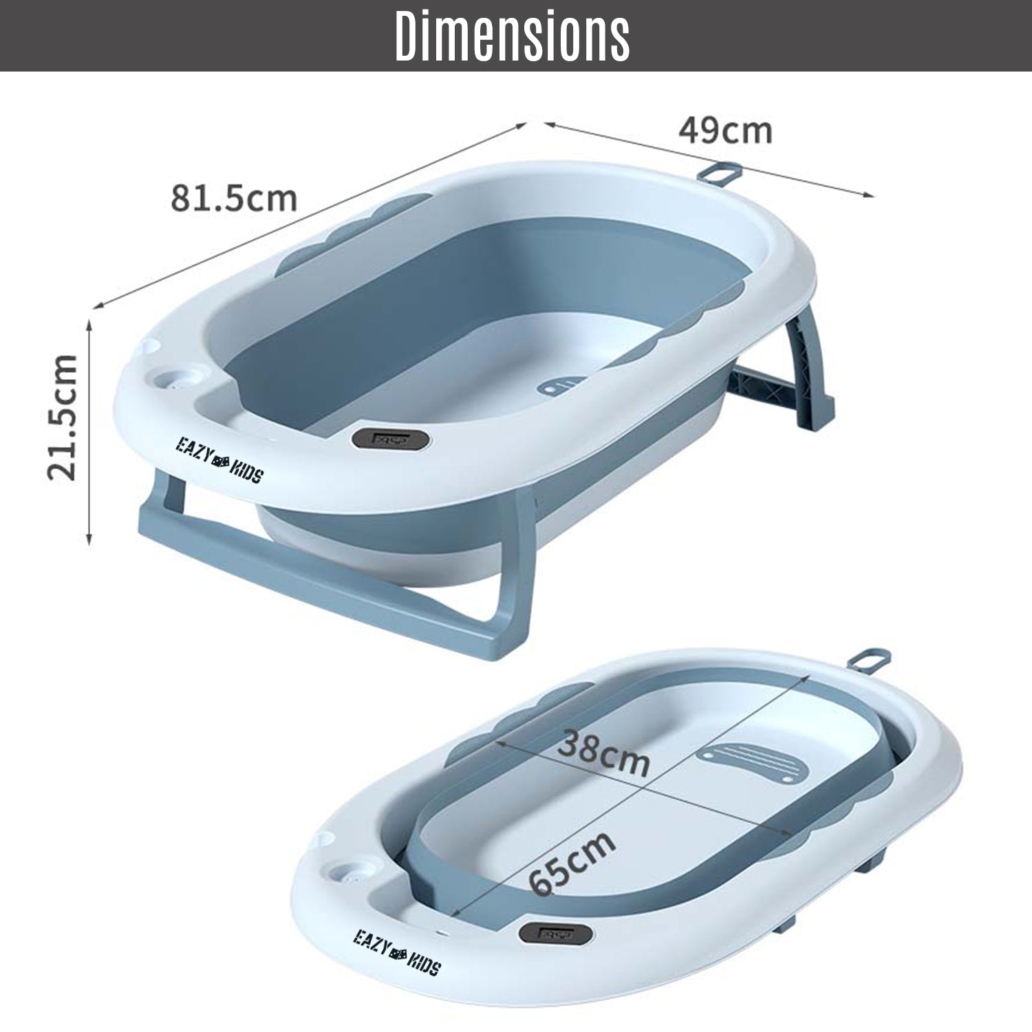 حوض استحمام قابل للطي مع خاصية التحكم بدرجة الحرارة من إيزي كيدز، مزود بمقياس حرارة ذكي لمراقبة درجة الحرارة، وكوب لغسل وشطف رأس الطفل بالشامبو - أزرق