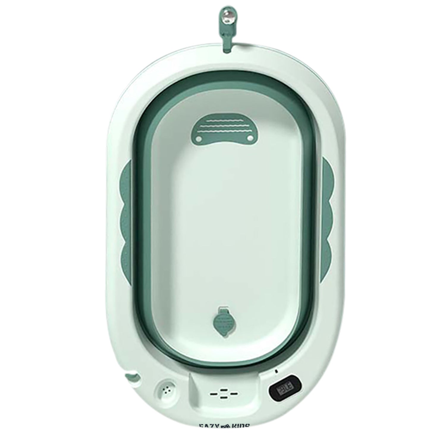 EAZY KIDS Temperature Controlled Foldable Bathtub w/Intelligent Temperature Monitoring Thermometer and Baby Head Shampoo Wash Rinse Mug - Green