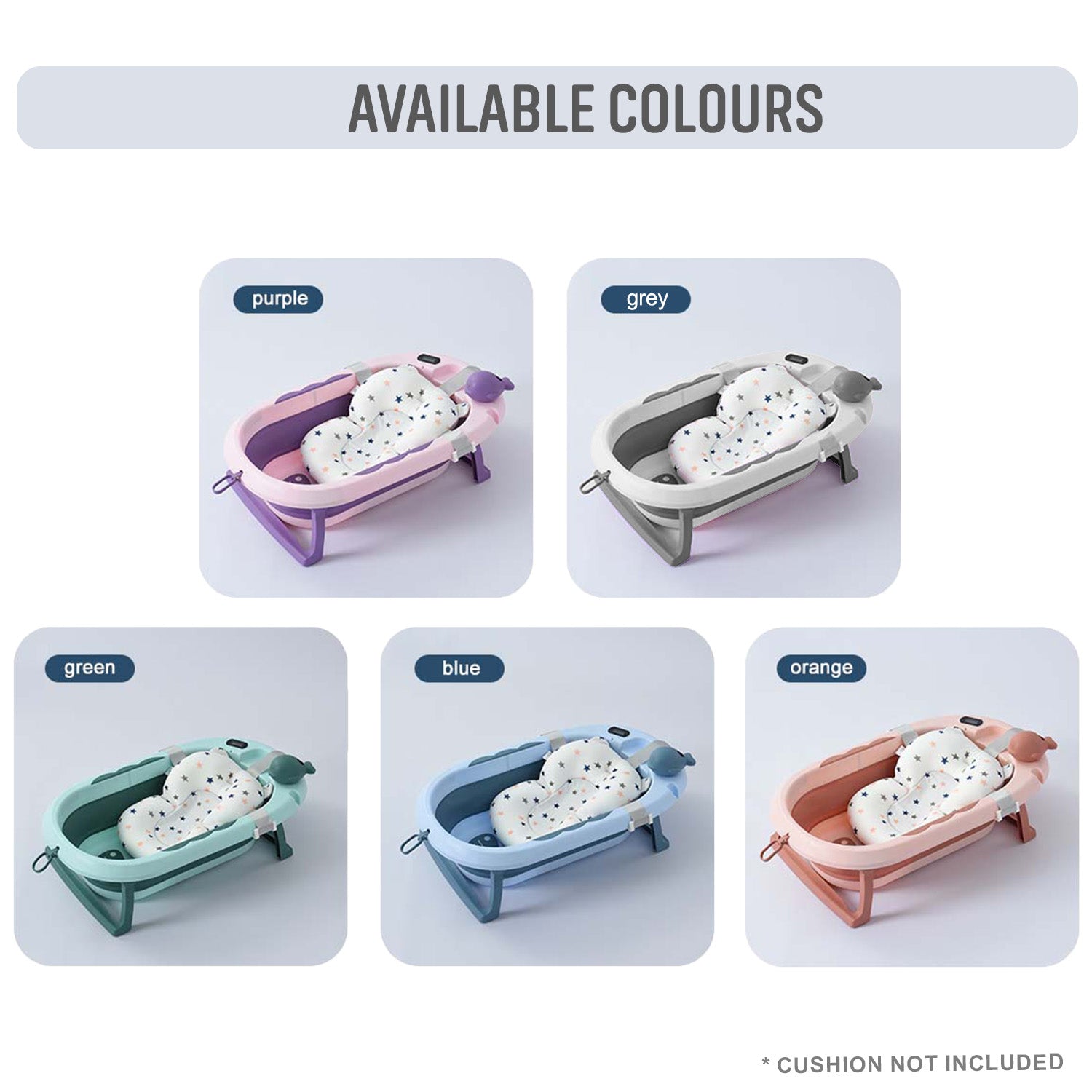 EAZY KIDS Temperature Controlled Foldable Bathtub w/Intelligent Temperature Monitoring Thermometer and Baby Head Shampoo Wash Rinse Mug - Grey