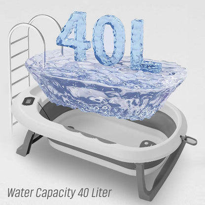 EAZY KIDS Temperature Controlled Foldable Bathtub w/Intelligent Temperature Monitoring Thermometer and Baby Head Shampoo Wash Rinse Mug - Grey