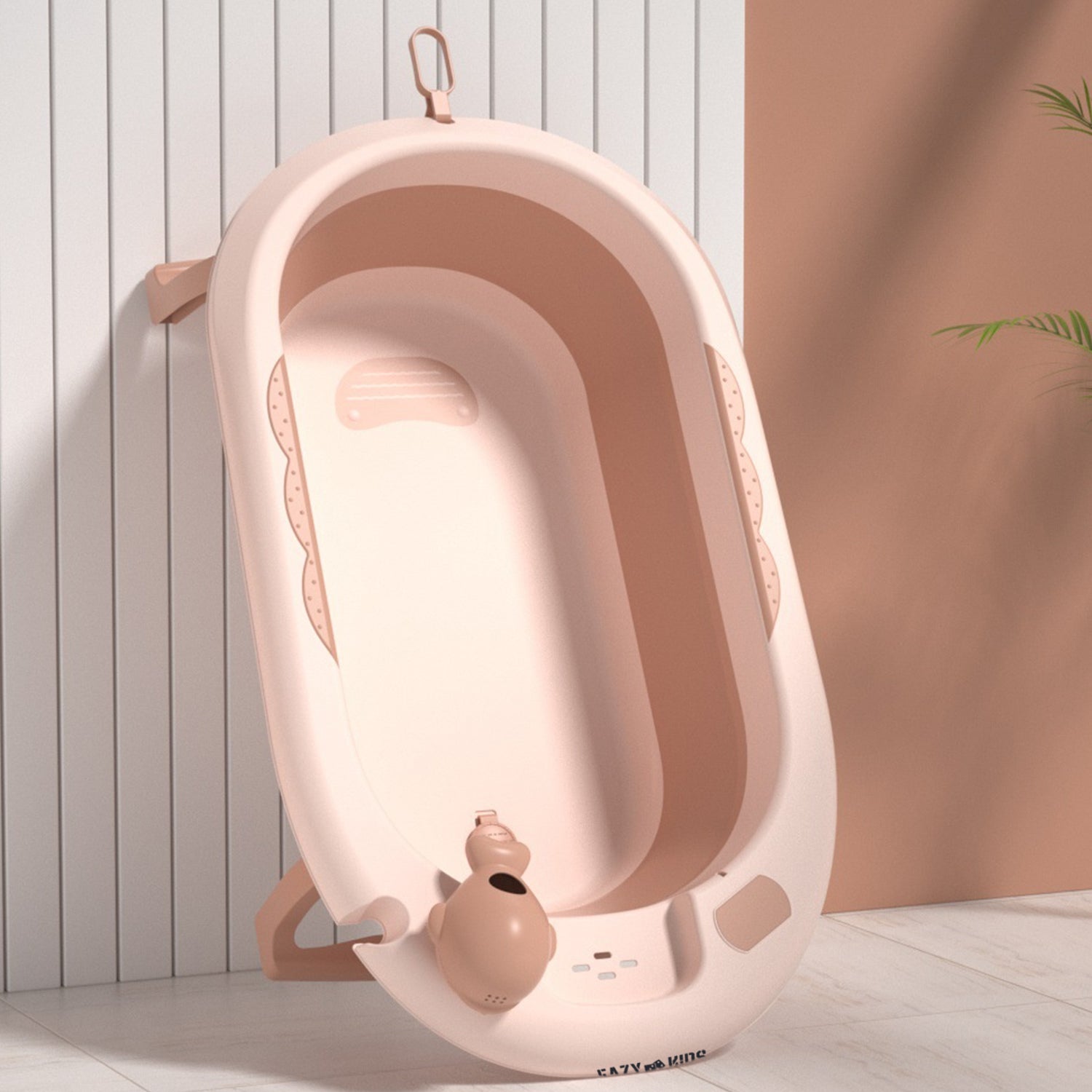 EAZY KIDS Temperature Controlled Foldable Bathtub w/Intelligent Temperature Monitoring Thermometer and Baby Head Shampoo Wash Rinse Mug - Orange