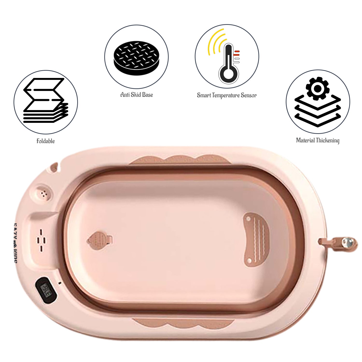 EAZY KIDS Temperature Controlled Foldable Bathtub w/Intelligent Temperature Monitoring Thermometer and Baby Head Shampoo Wash Rinse Mug - Orange