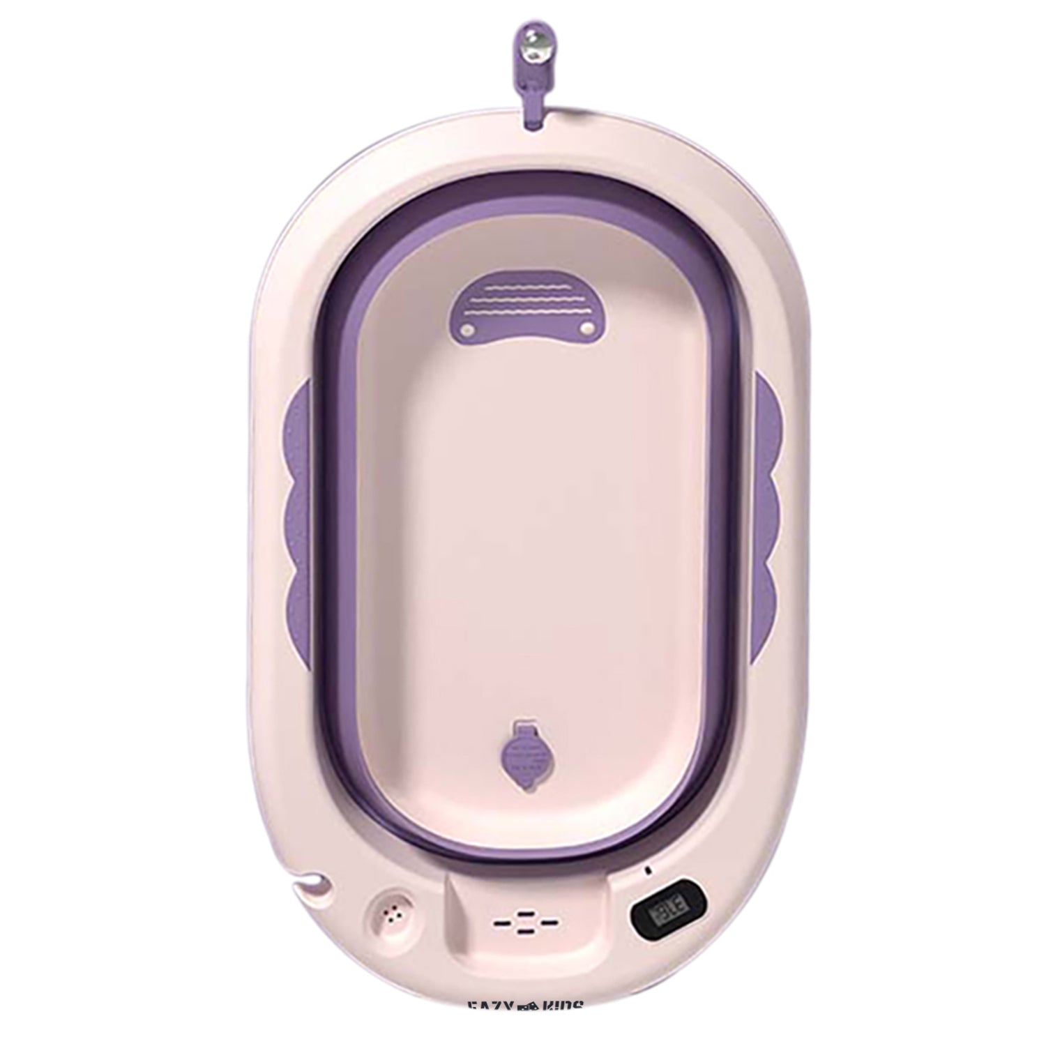 EAZY KIDS Temperature Controlled Foldable Bathtub w/Intelligent Temperature Monitoring Thermometer and Baby Head Shampoo Wash Rinse Mug - Purple