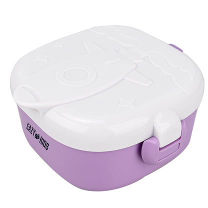 EAZY KIDS Rocket Lunch Box Meal Set w/Bowl, Scissor and Spoon - Purple (600ml)