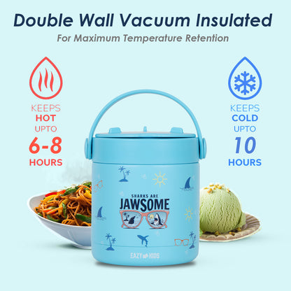Eazy Kids Jawsome Shark Stainless Steel Insulated Food Jar - Blue(350ml)