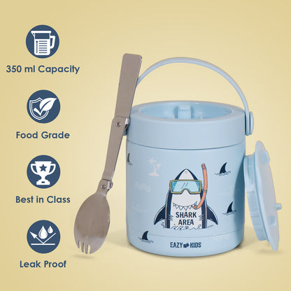 Eazy Kids Super Shark Stainless Steel Insulated Food Jar - Blue(350ml)