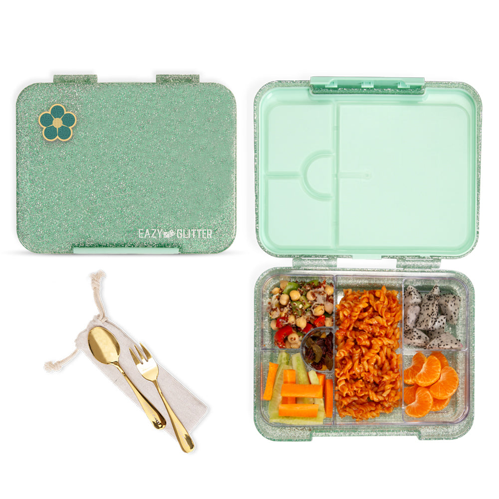 EAZY KIDS 6 & 4 Convertible Bento Lunch Box - Glitter Green