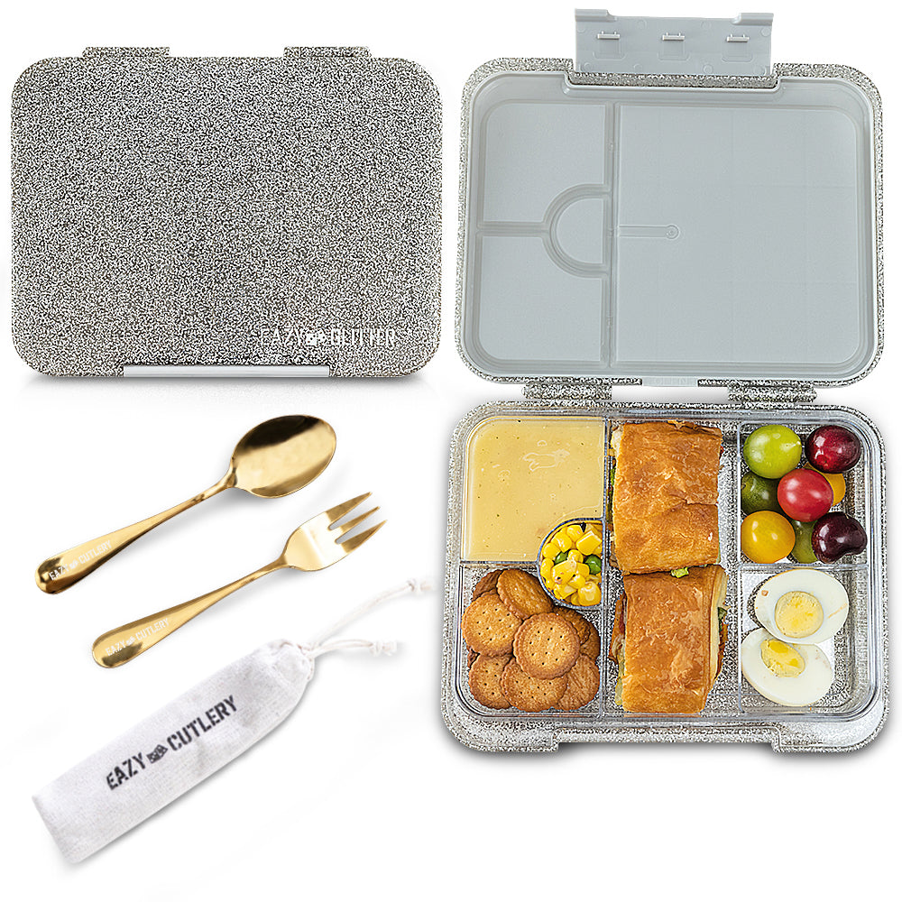 Eazy Kids 6 & 4 Convertible Bento Lunch Box - Glitter Ivory