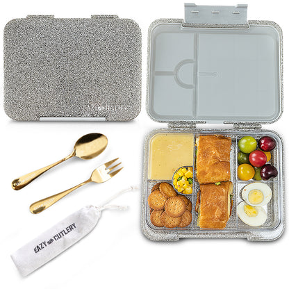Eazy Kids Personalized 6 & 4 Convertible Bento Lunch Box - Glitter Ivory