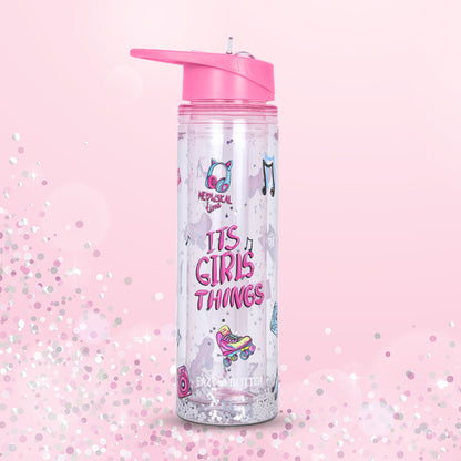 EAZY KIDS Tritan Double Wall Glitter 550ml Water Bottle - It's Girls Things Pink