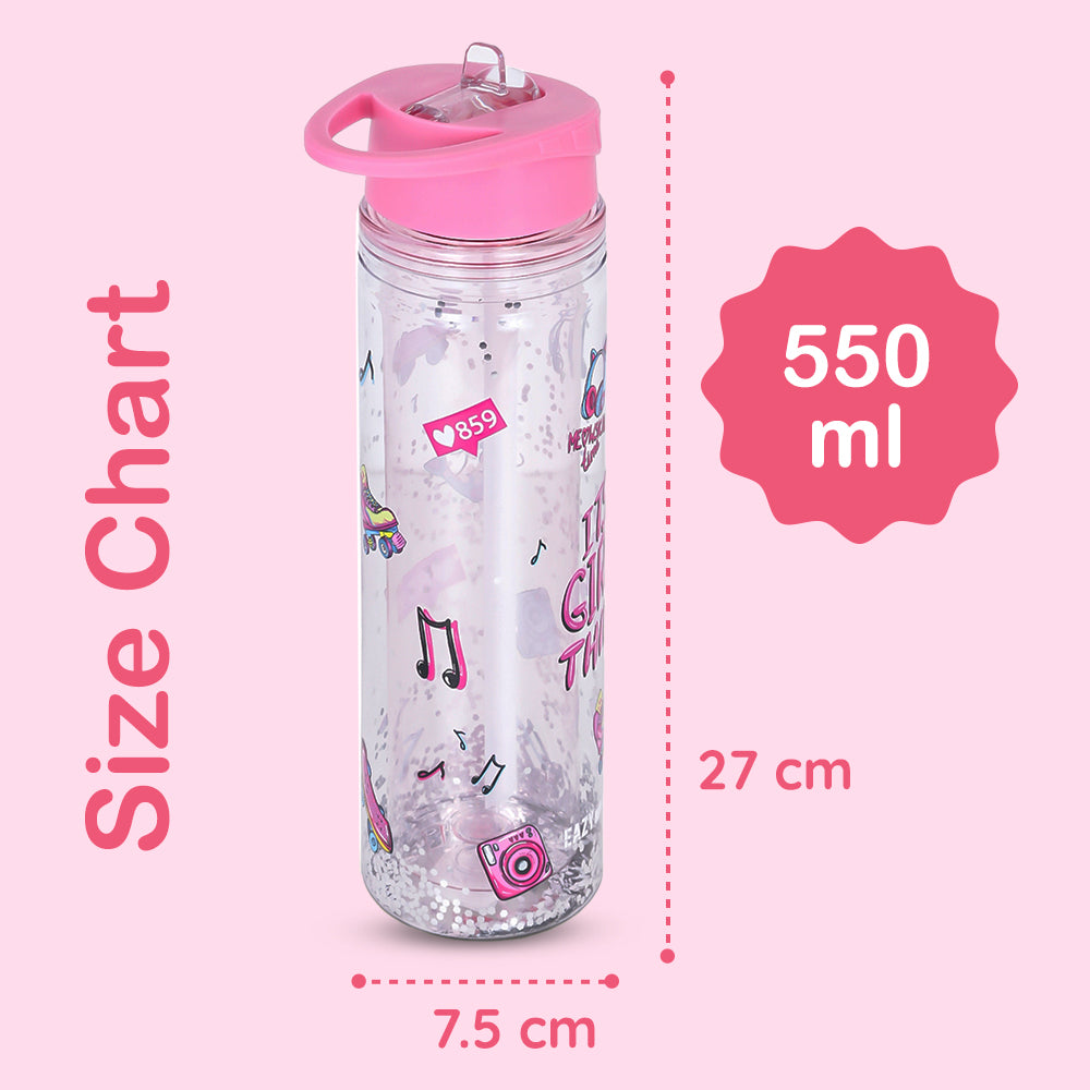 EAZY KIDS Tritan Double Wall Glitter 550ml Water Bottle - It's Girls Things Pink