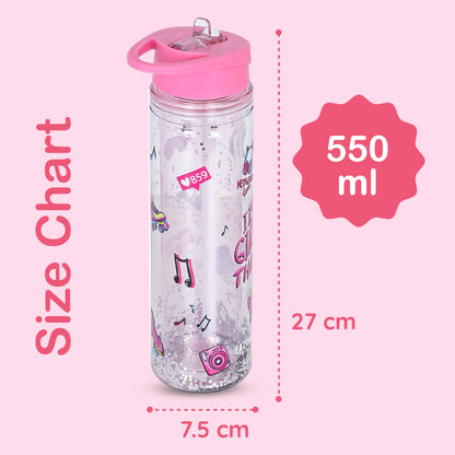 EAZY KIDS Tritan Double Wall Glitter 550ml Water Bottle - It's Girls Things Pink