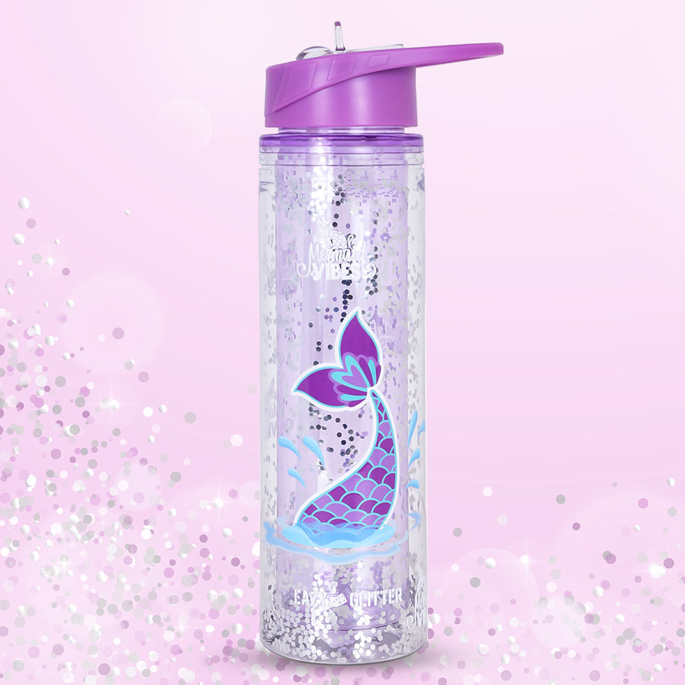 EAZY KIDS Tritan Double Wall Glitter 550ml Water Bottle - Mermaid Purple