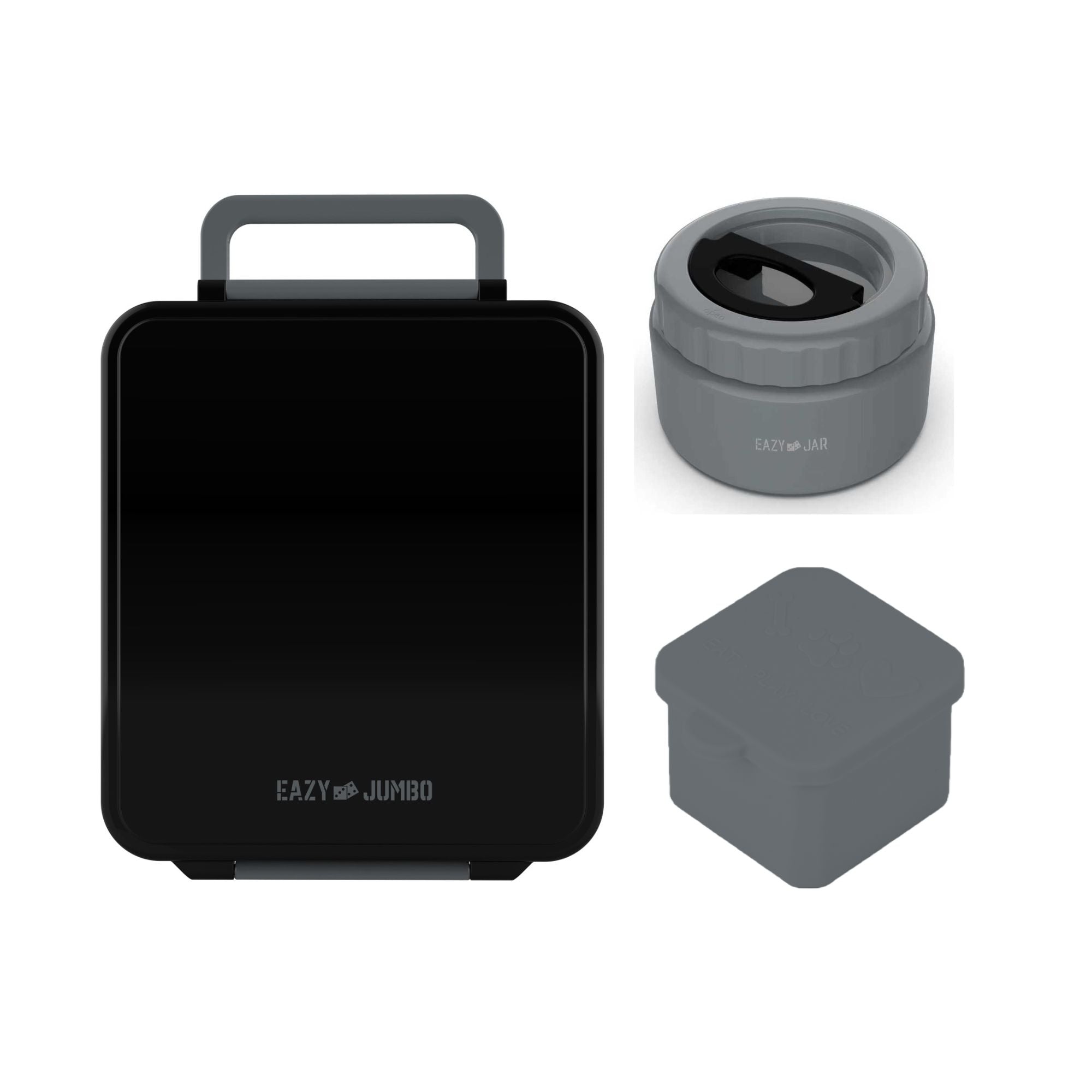 Eazy Kids Jumbo Bento Lunch Box w/Thermos & Dip Jar- Midnight Black