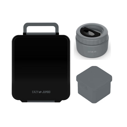 Eazy Kids Jumbo Bento Lunch Box w/Thermos & Dip Jar- Midnight Black