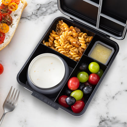Eazy Kids Personalized Jumbo Bento Lunch Box w/Thermos & Dip Jar- Midnight Black