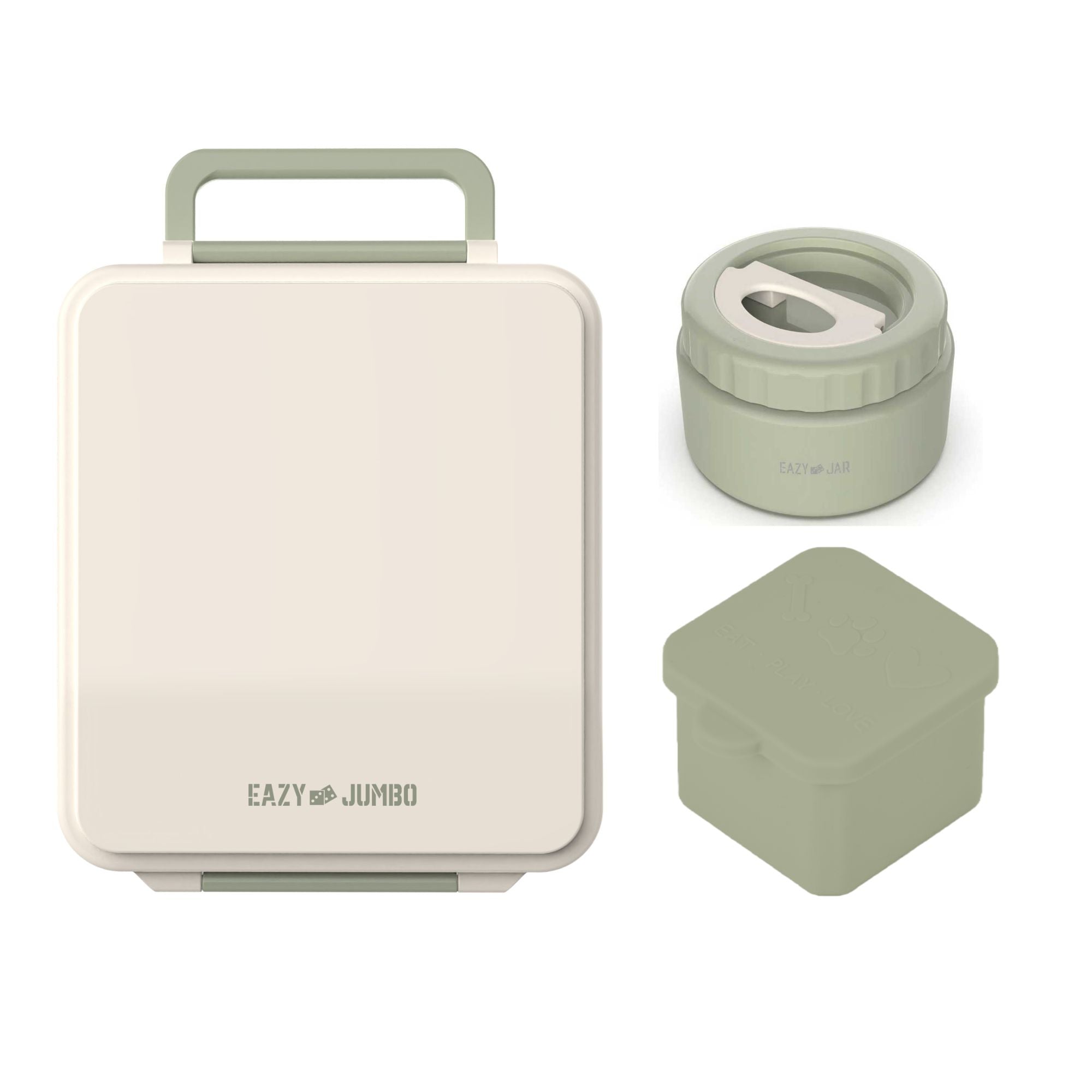 Eazy Kids Jumbo Bento Lunch Box w/Thermos & Dip Jar- Ivory