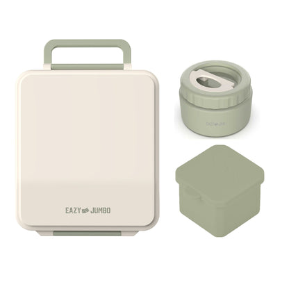 Eazy Kids Jumbo Bento Lunch Box w/Thermos & Dip Jar- Ivory