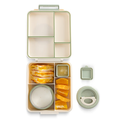 Eazy Kids Jumbo Bento Lunch Box w/Thermos & Dip Jar- Ivory